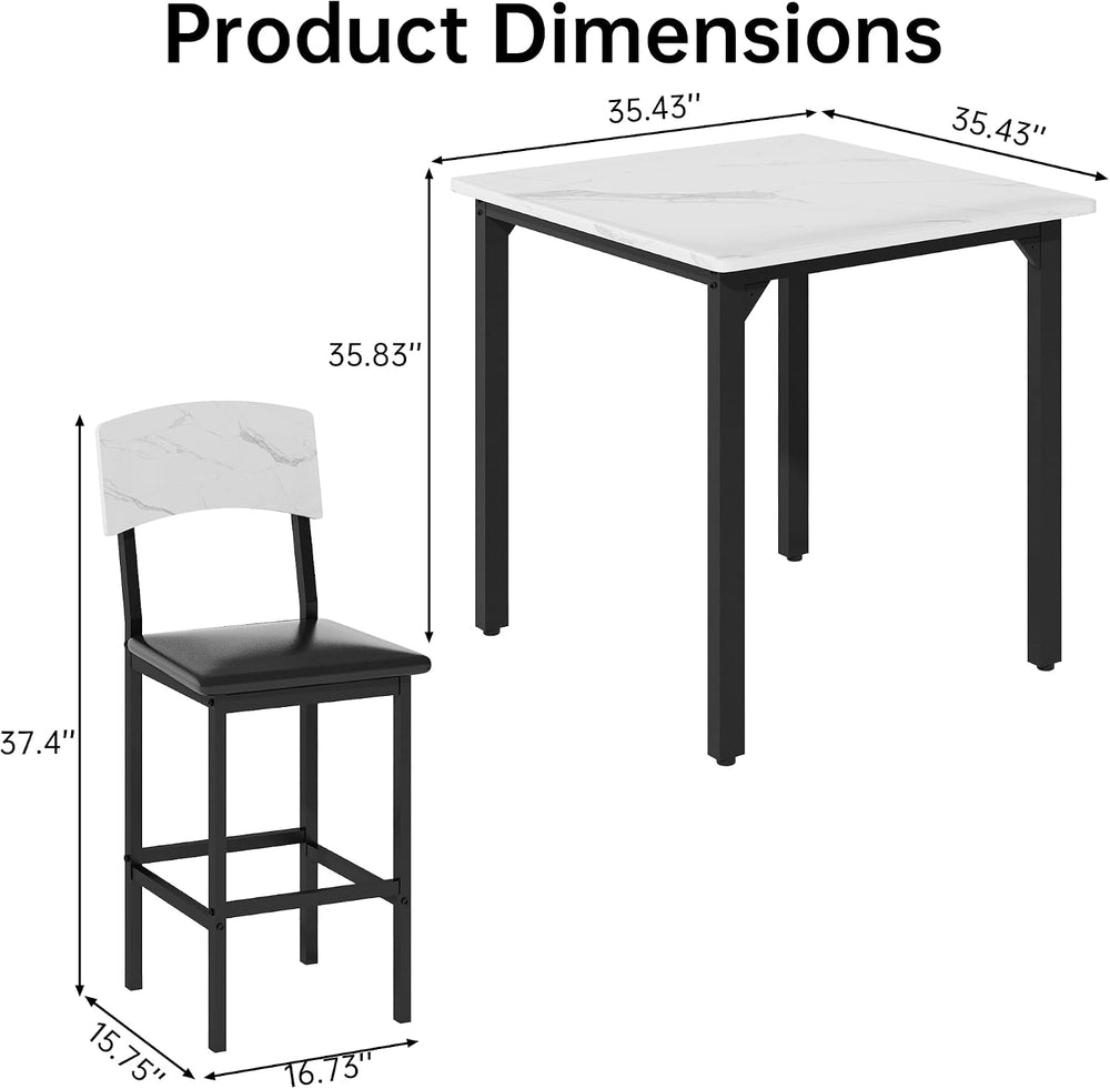 AWQM 5-Piece Dining Table Set, Kitchen Table Set for 4 (White) | Counter Heig...
