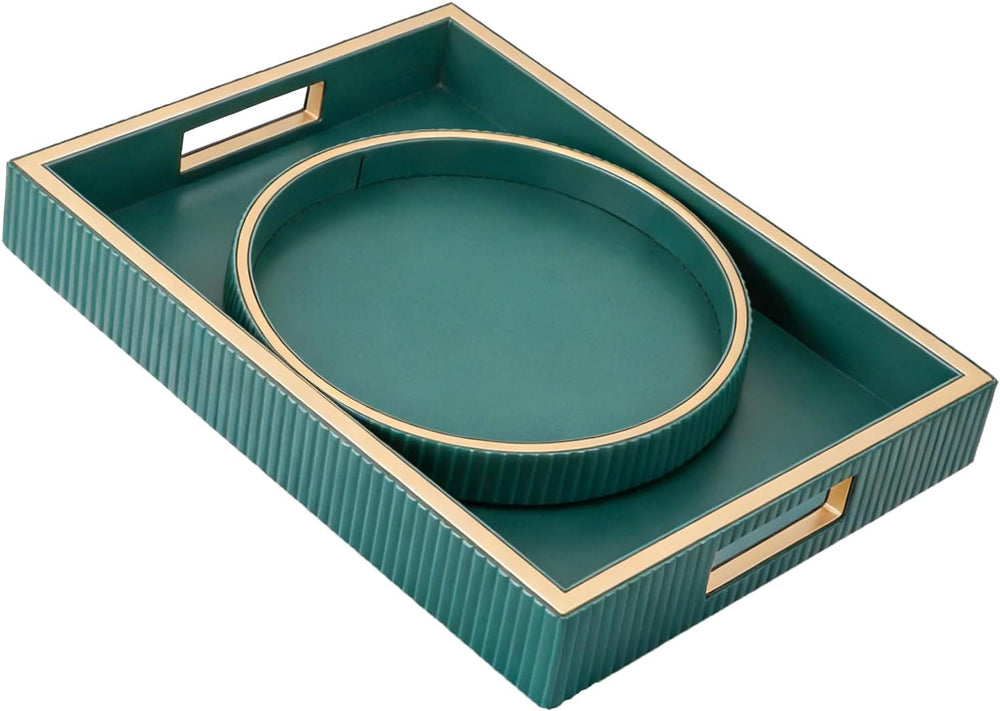 Leather Tray Desktop Storage Organizer, Decorative Tray Set, Green | Premium ...