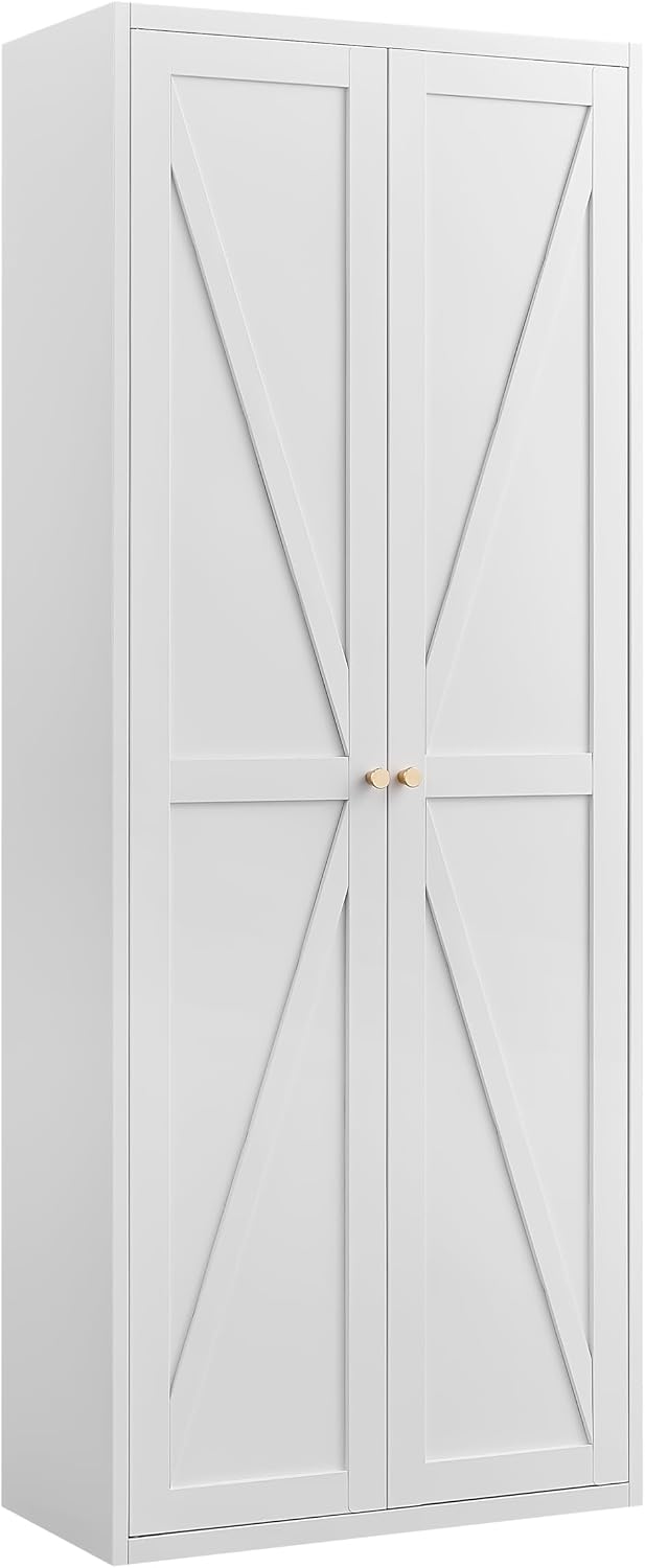 Kitchen Pantry Cabinet: Rustic White Steel Storage with Adjustable Shelves - ...