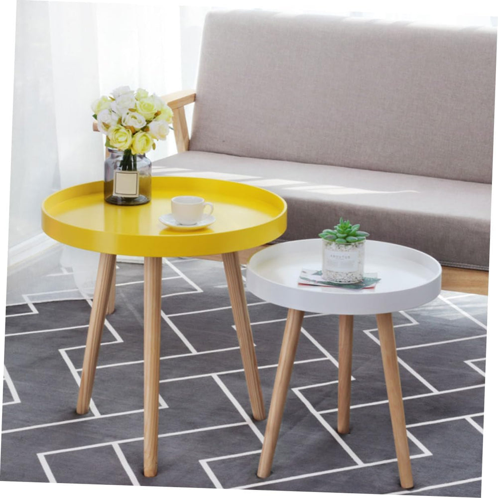 ARTIBETTER Modern Mini Round Yellow End Table, Nordic Style Small Indoor Beve...