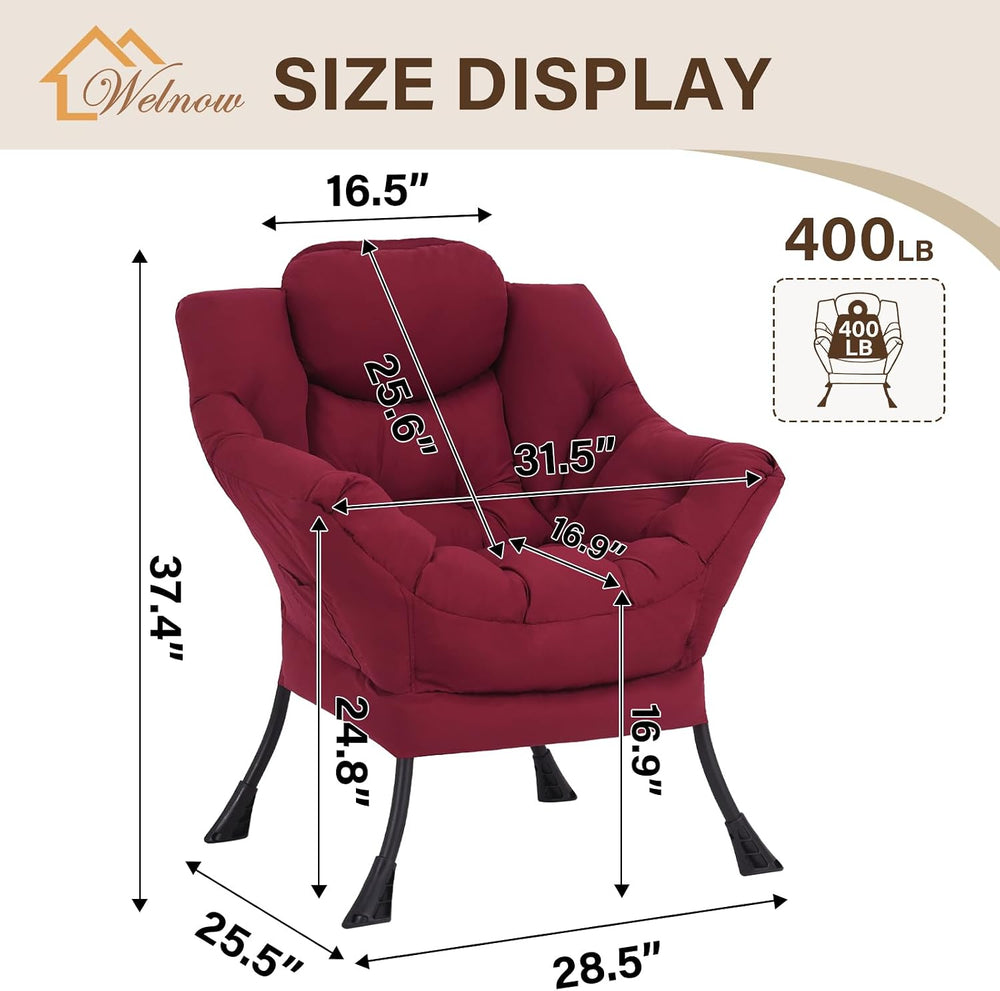 Welnow Lazy Chair for Living Room, Modern Reading Accent Chair with Armrests ...