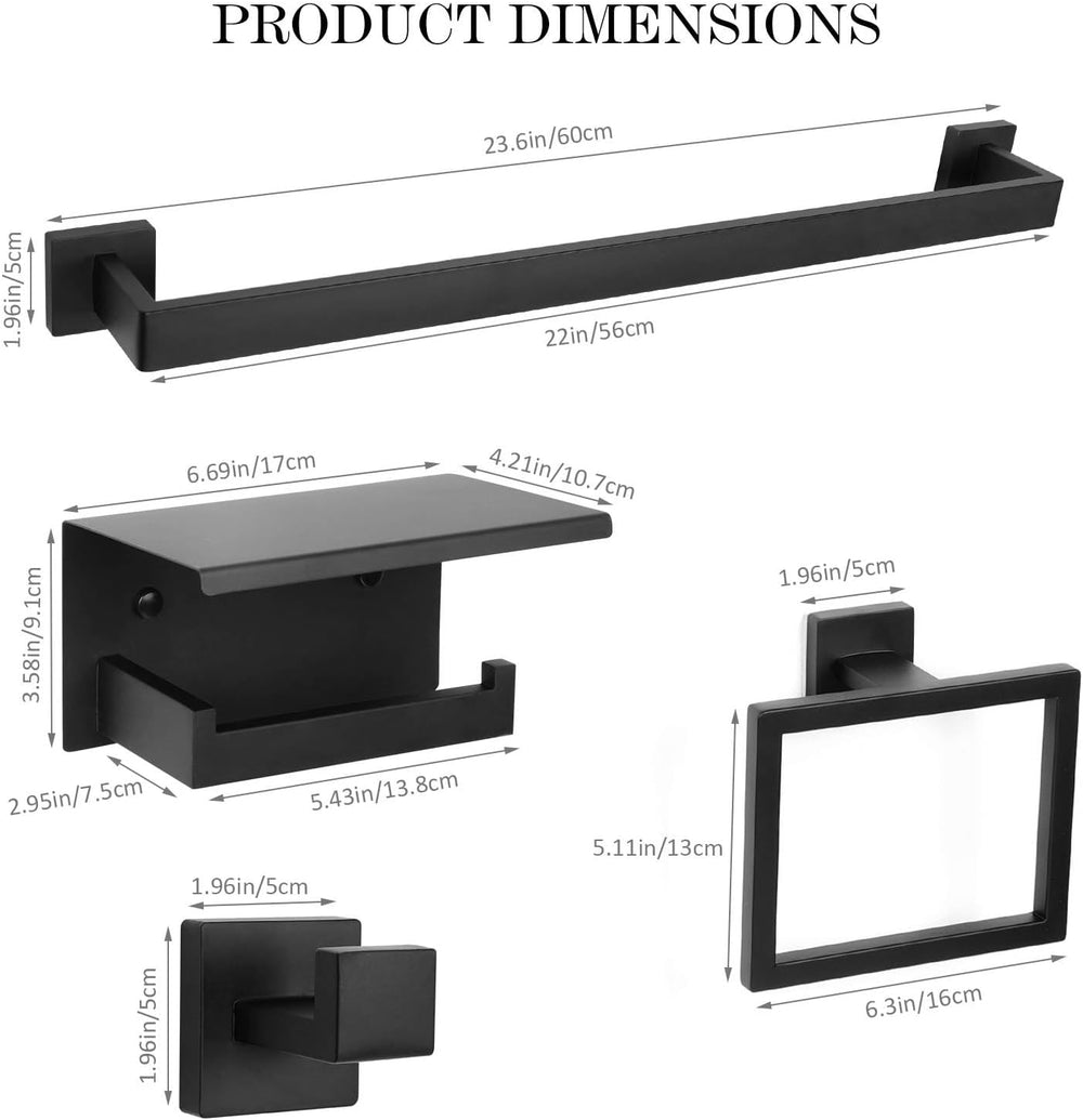 10 Pieces Black Towel Bar Set Bathroom Hardware Accessories Set Upgraded Toil...