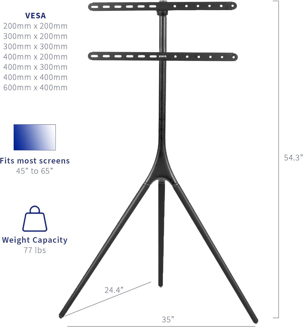 VIVO Black Easel TV Stand for 45 to 65 inch Screens, STAND-TV65AB | Articulat...