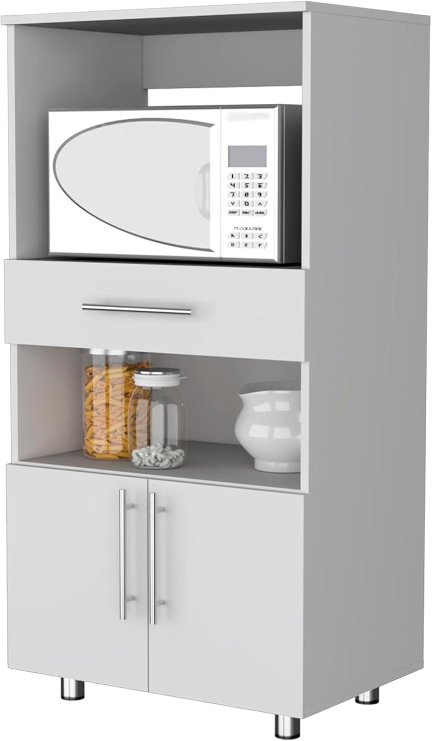 FM FURNITURE Corsica Pantry Cabinet Microwave Stand, Multi-Function with Draw...