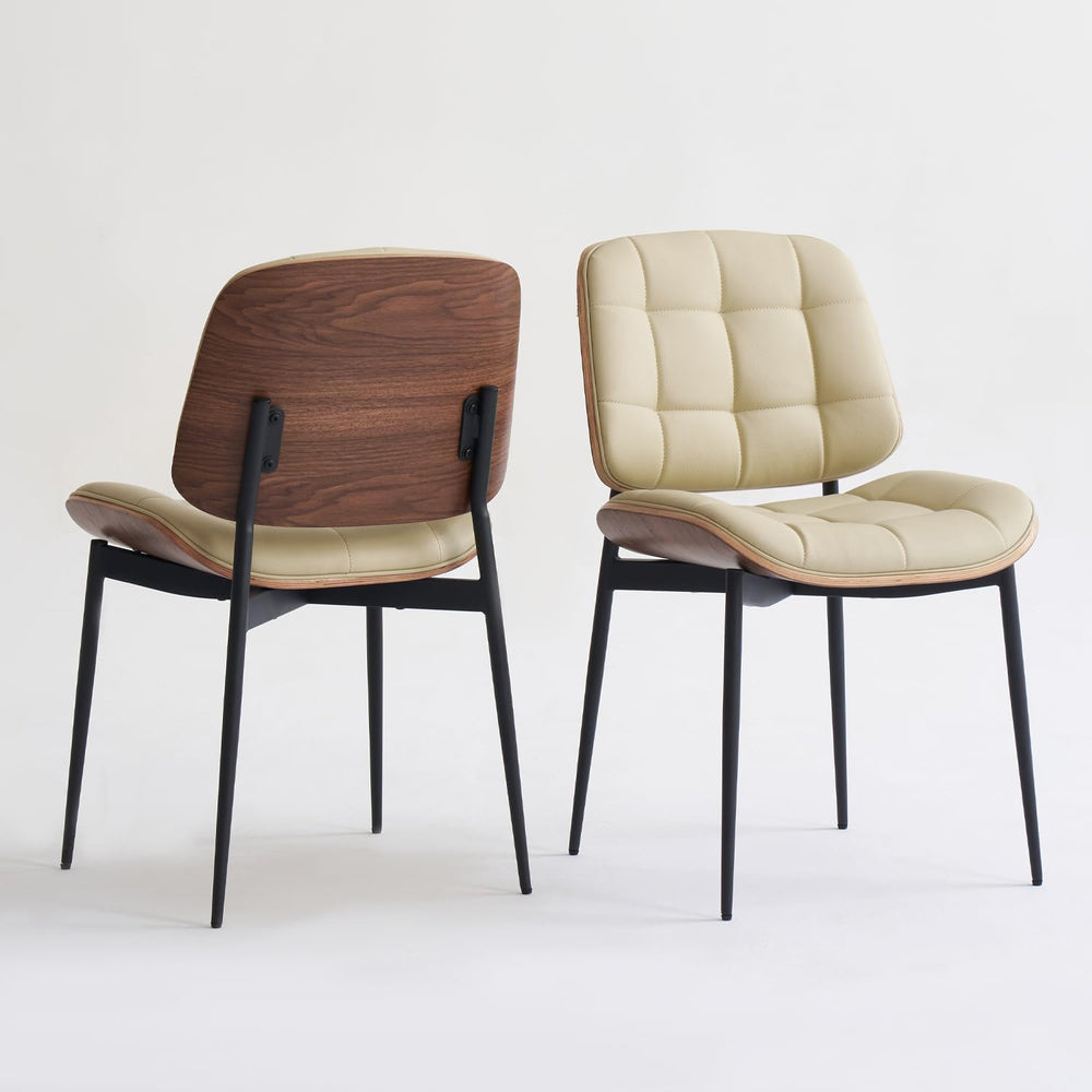 GrandNoor Mid Century Modern Dining Chairs with Walnut Grain Back, Beige Faux...