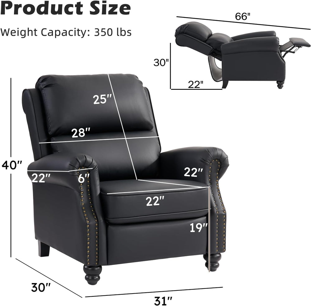 IOMOR Push Back Recliner Chair, Set of 2 PU Leather Lounge Armchair Home Thea...
