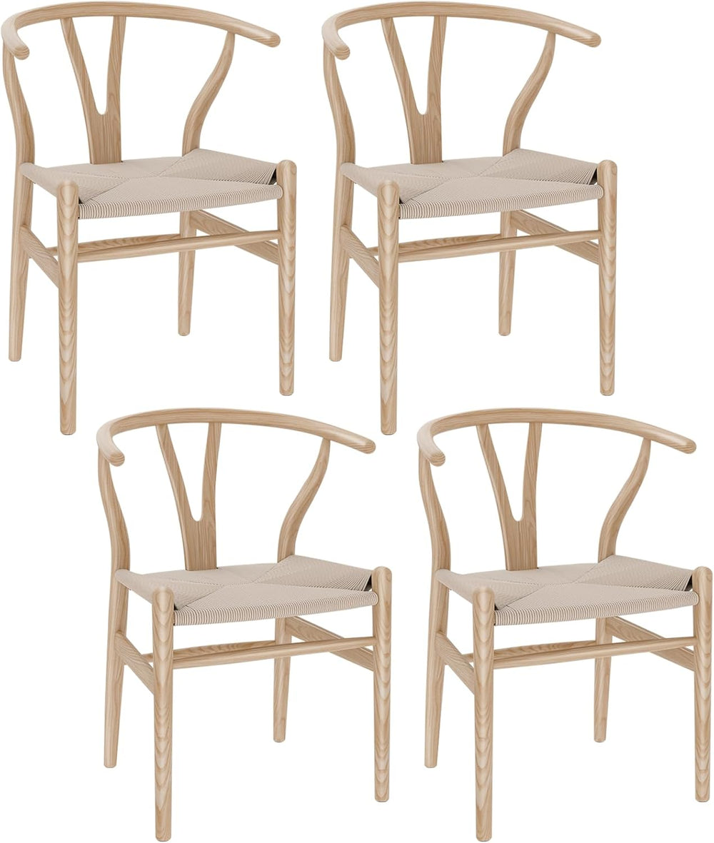 Tomile Y Chairs Set of 4, Ash Wood Wishbone Dining Chairs (Natural) | Handwov...