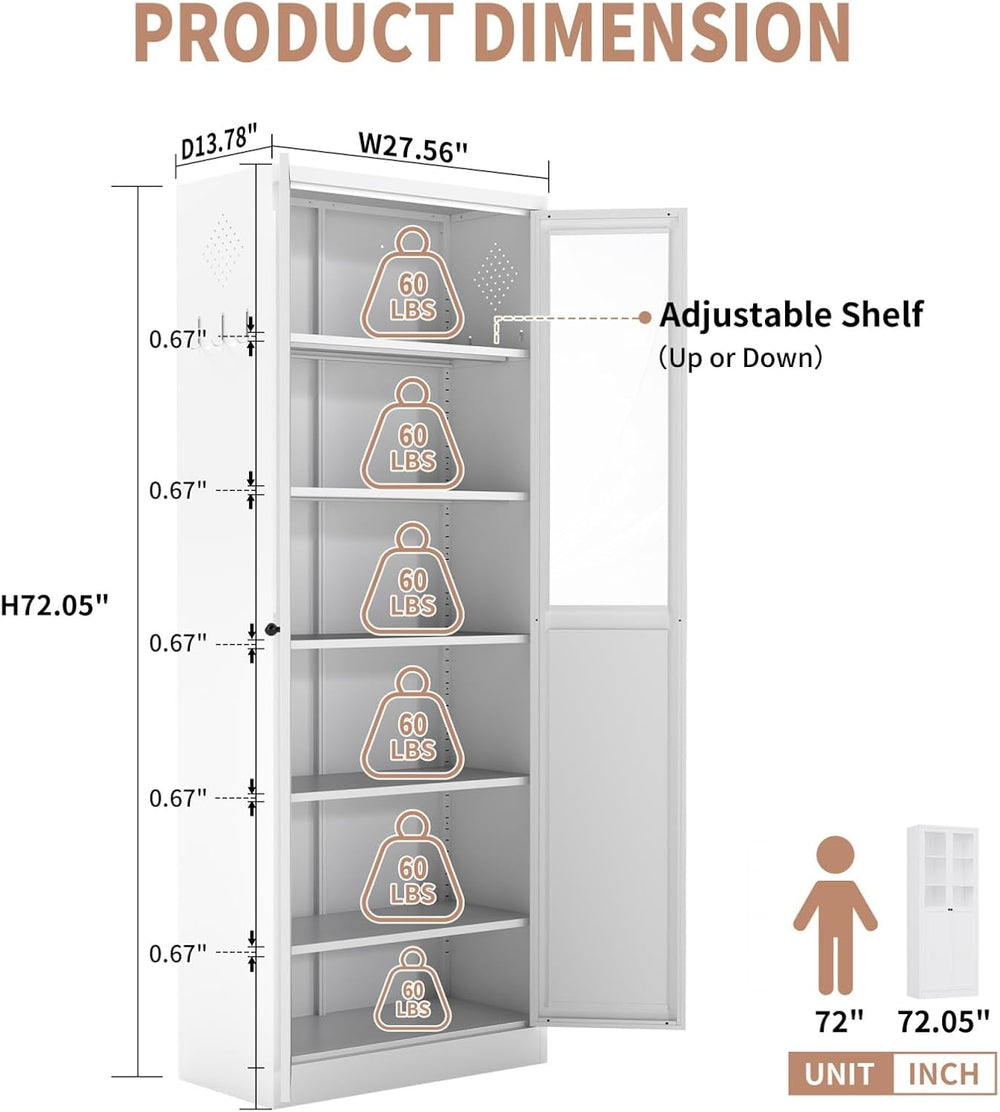 34.6" White Metal Pantry Cabinet with Adjustable Shelves, Freestanding K...
