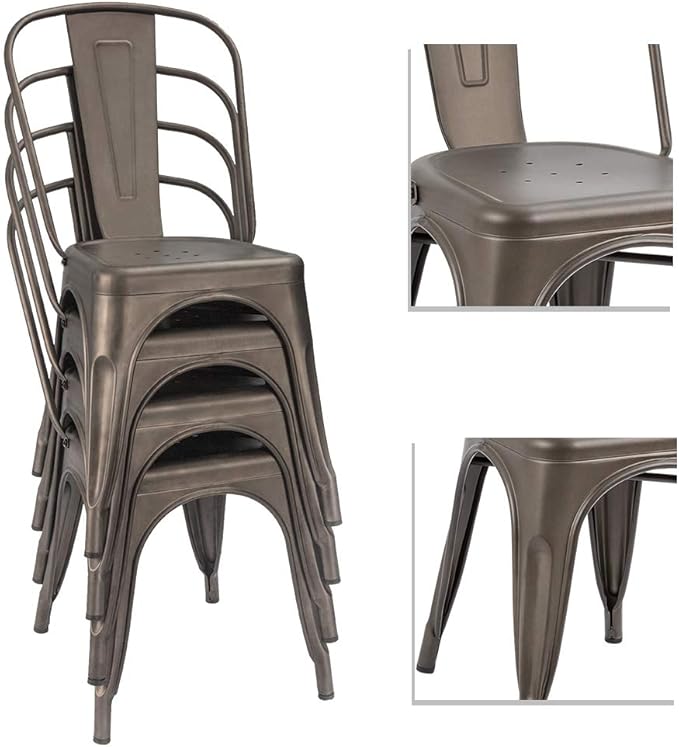 Devoko Metal Indoor-Outdoor Chairs Distressed Style Kitchen Dining Chairs Sta...