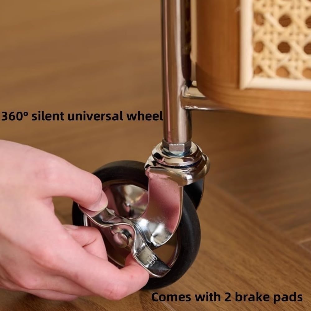 Wood Mobile Side Table with Wheels 2-Layer Storage Rolling Coffee Table End T...
