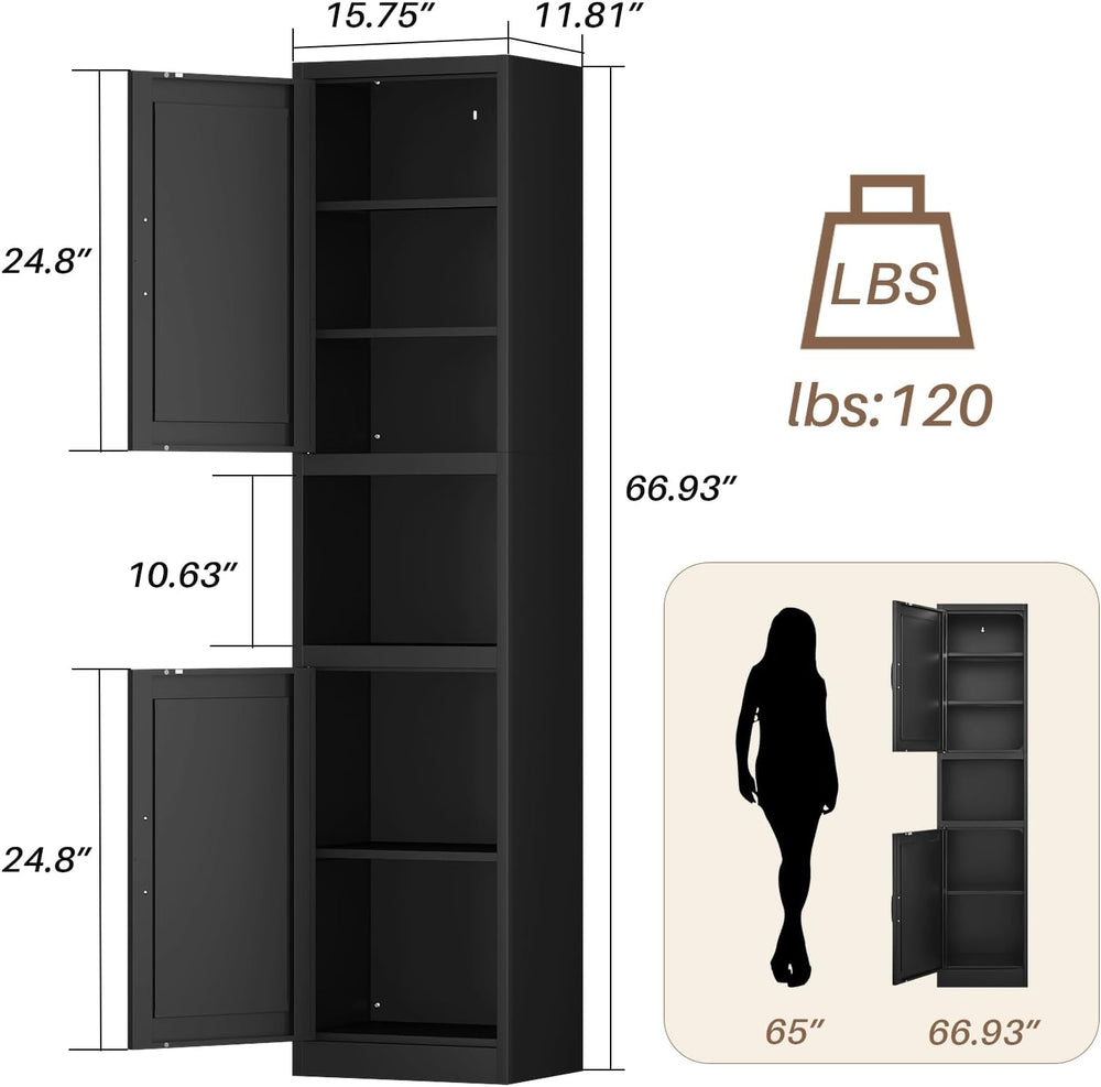 67" Tall Narrow Bathroom Storage Cabinet, Slim Metal Cabinet with Doors ...