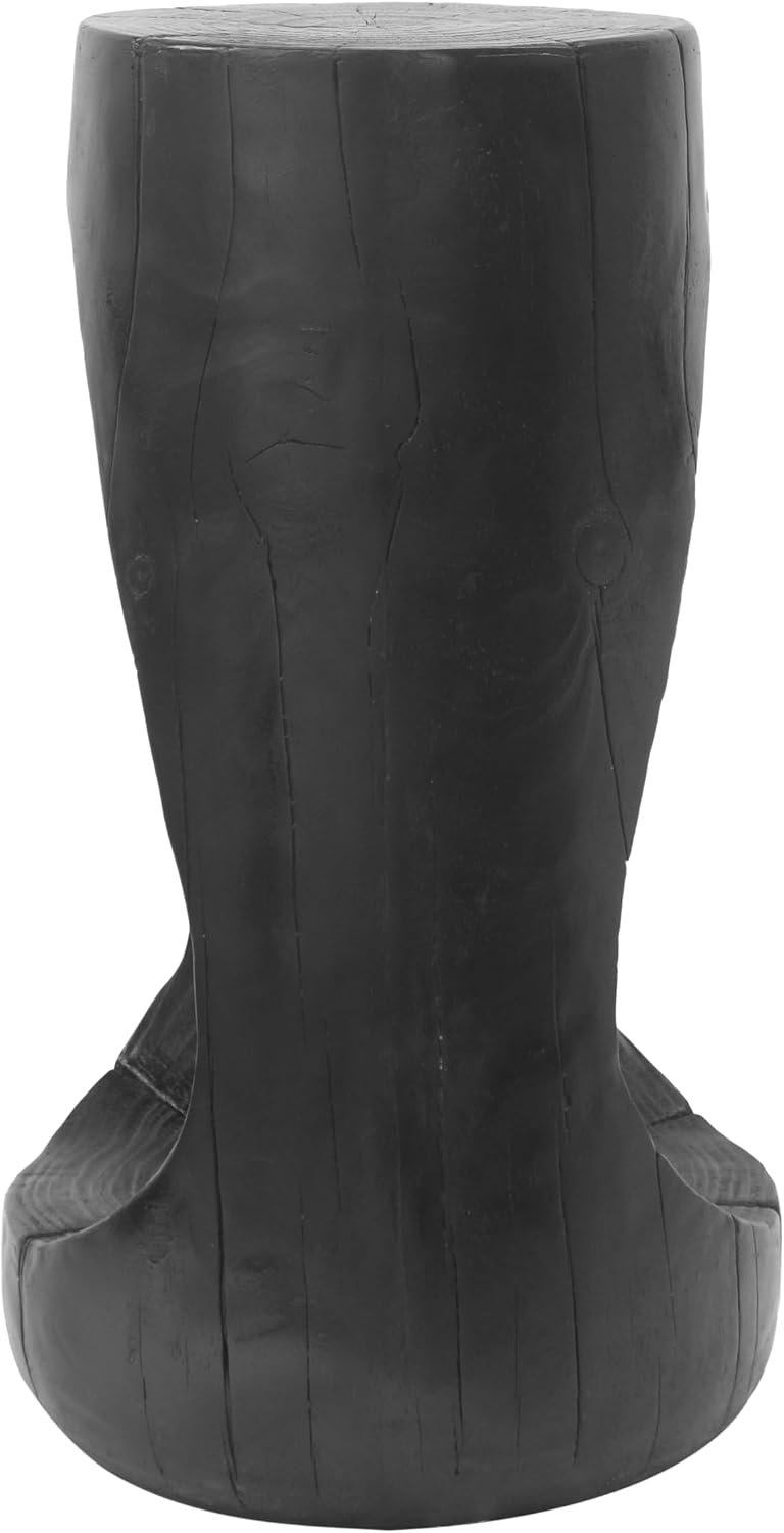 IRONORA Black Hollow Cutout Tree Stump Pedestal Side Table, Faux Wood Organic...