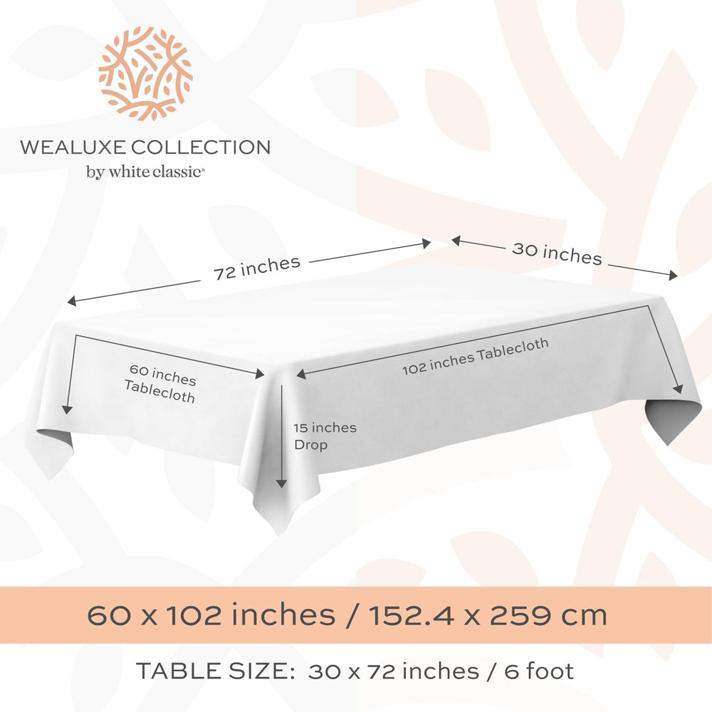 WEALUXE White Table Cloths for 6 Foot Rectangle Tables, 6 Pack, 60x102