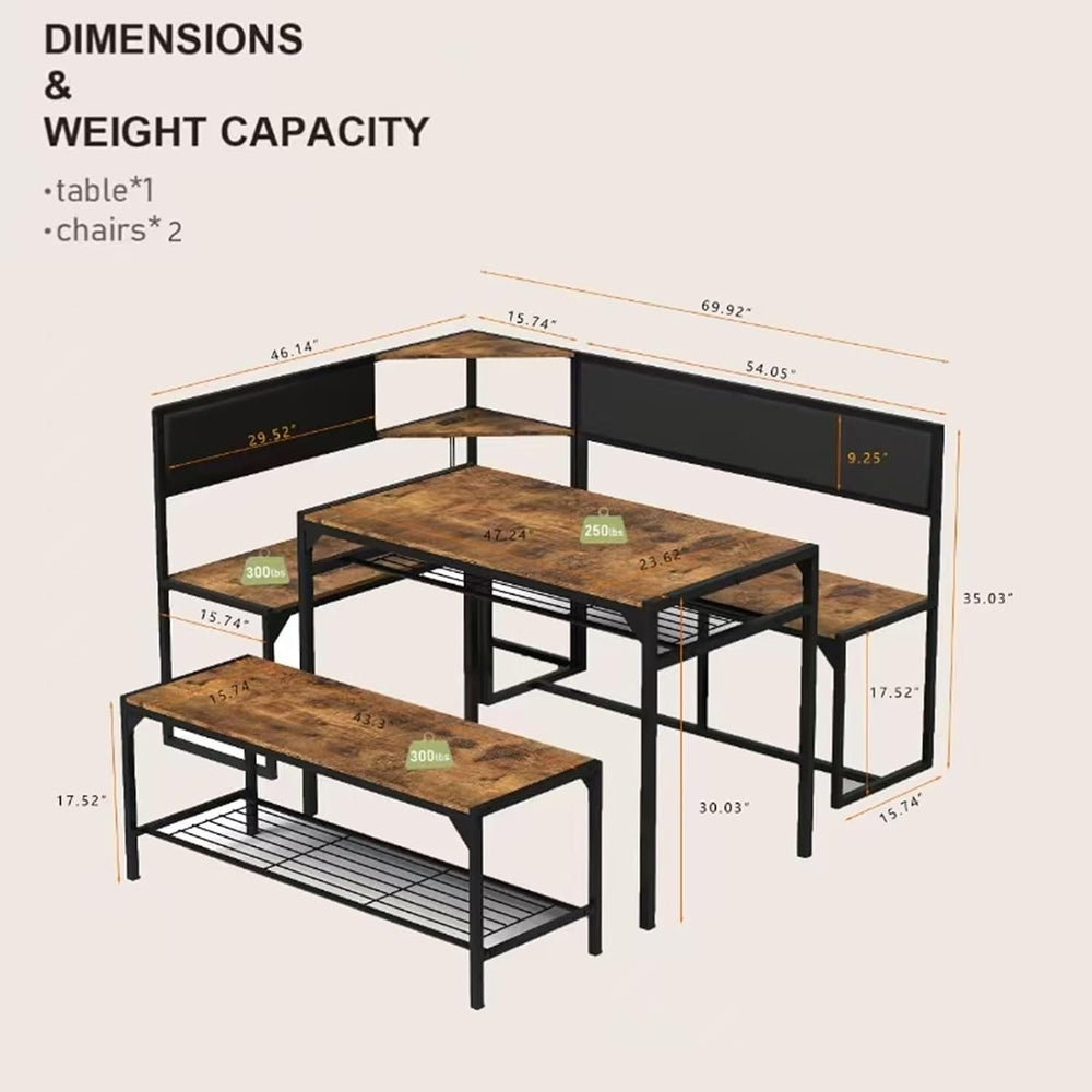KEIKI 3-Piece Corner Dining Table Set for 4-6, Industrial Kitchen Table and C...