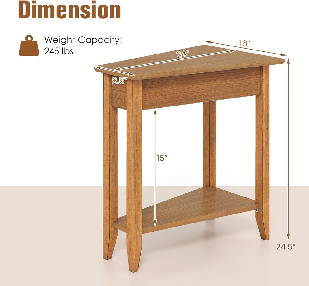 Giantex Wedge End Table, Triangle Side Table with Storage Shelf and Solid Woo...