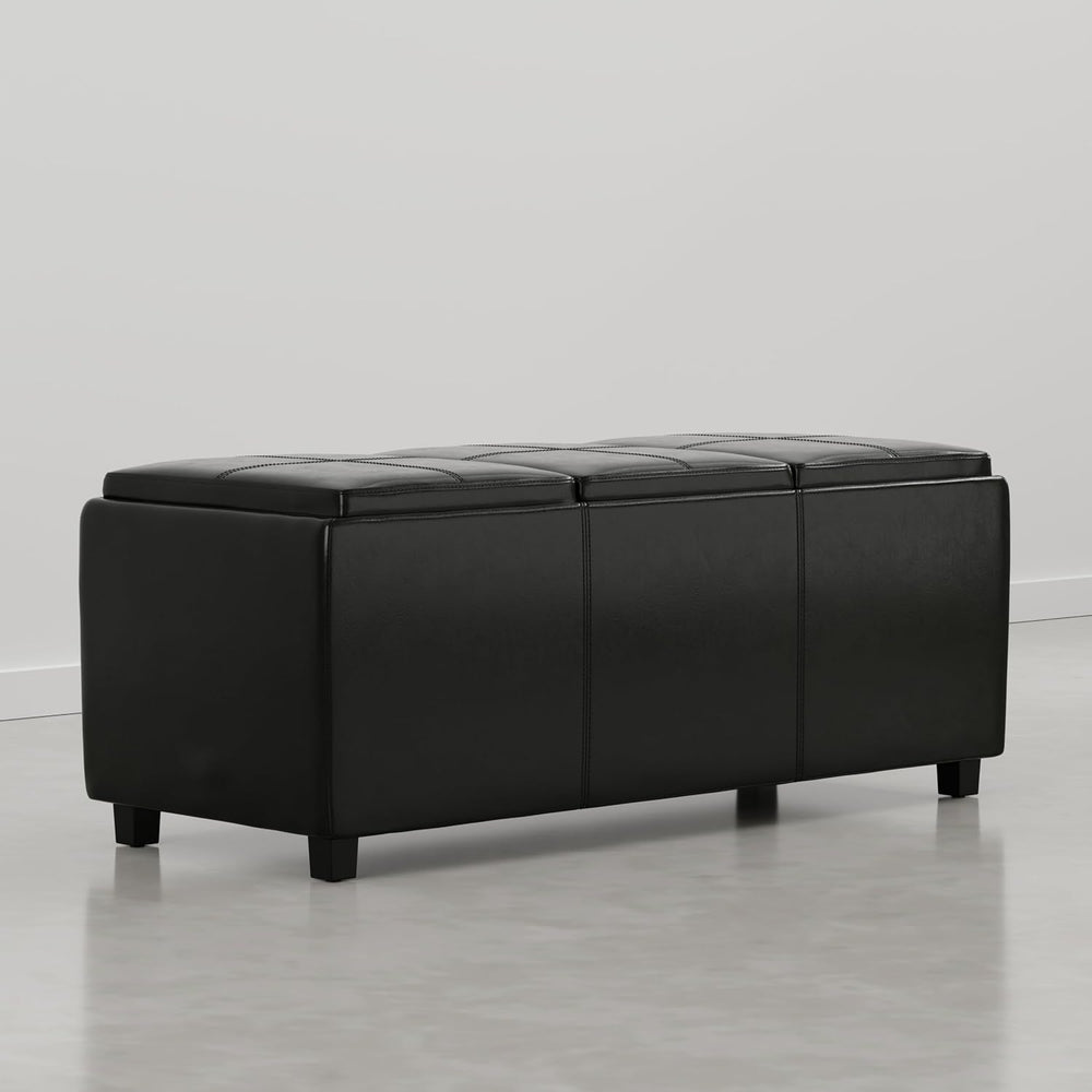 SIMPLIHOME Avalon 42" Wide Vegan Leather Ottoman in Carbon Black