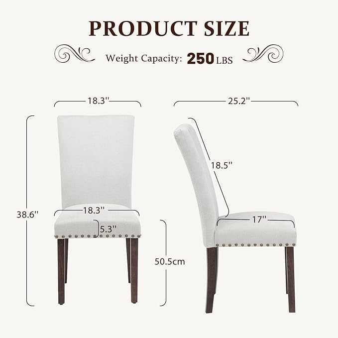 Furniliving Upholstered Dining Chairs Set of 2 - Line Fabric Modern Farmhouse...