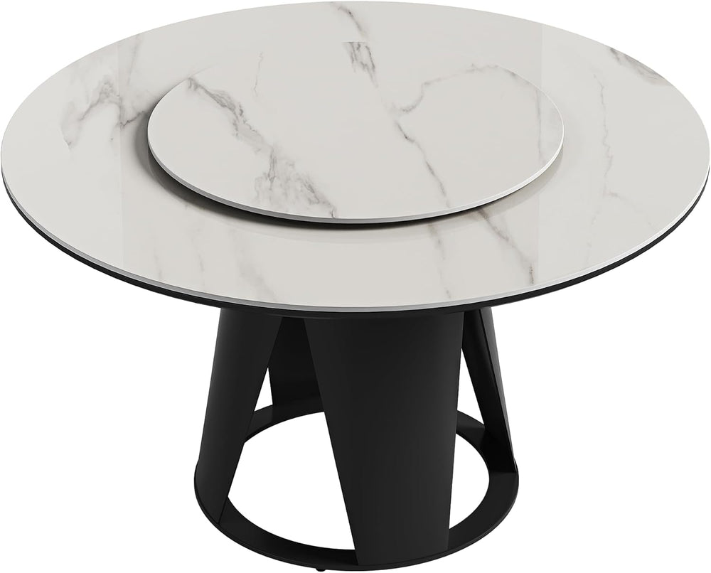 Montary 59" Modern Round Dining Table, Turntable Faux Marble Kitchen Tab...