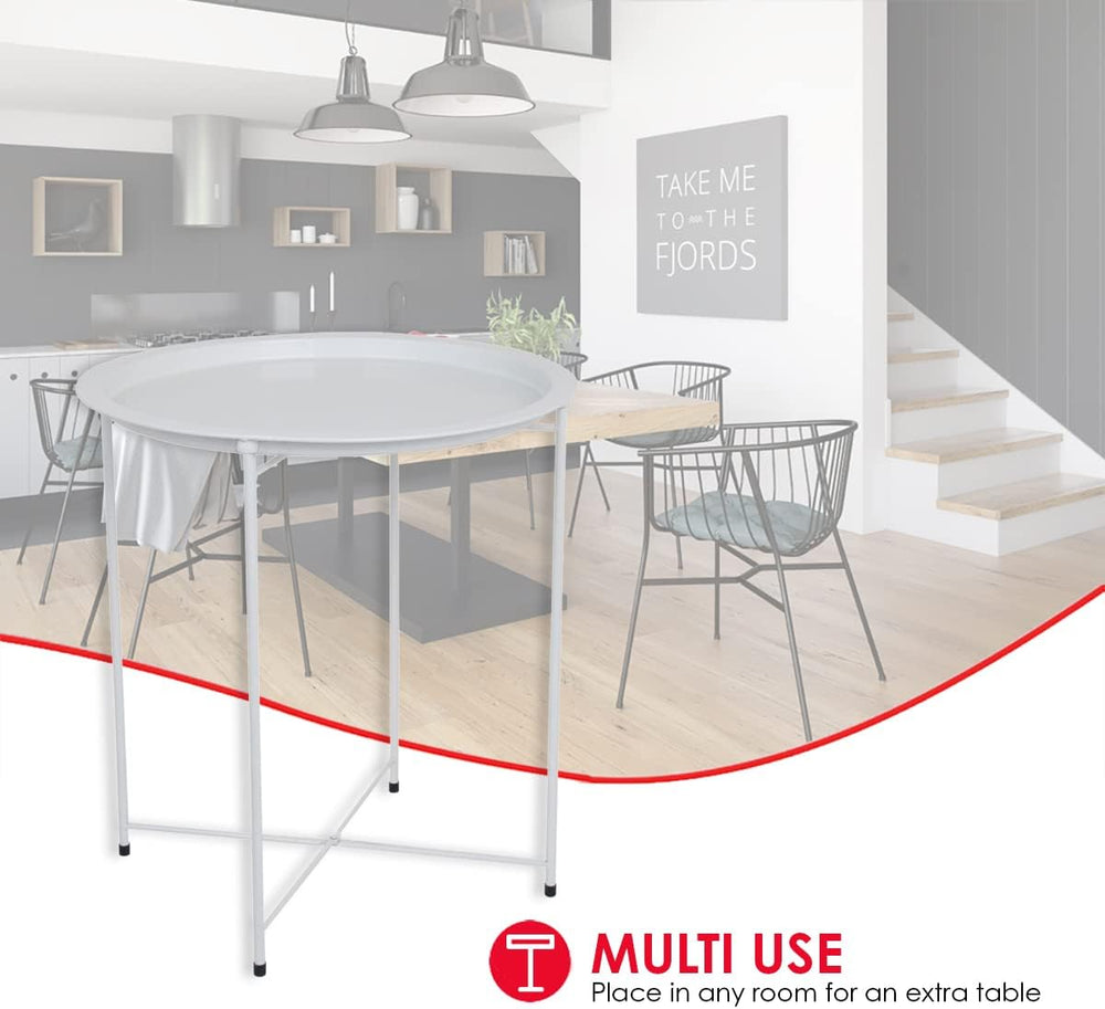 Home Basics , Matte White Foldable Round Multi-Purpose Metal Side Accent, Cof...