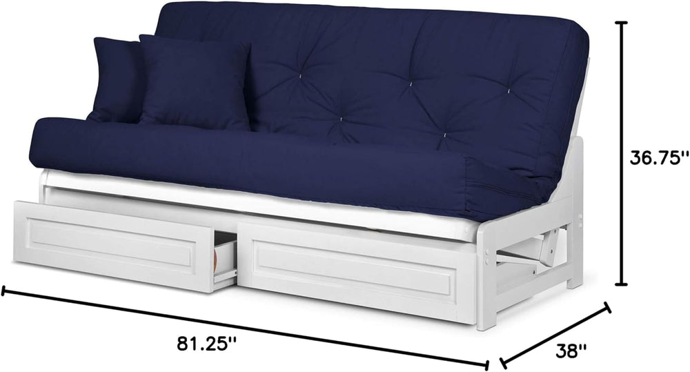 Nirvana Futons Arden White Futon with Storage Drawers Queen Size - Minimalist...