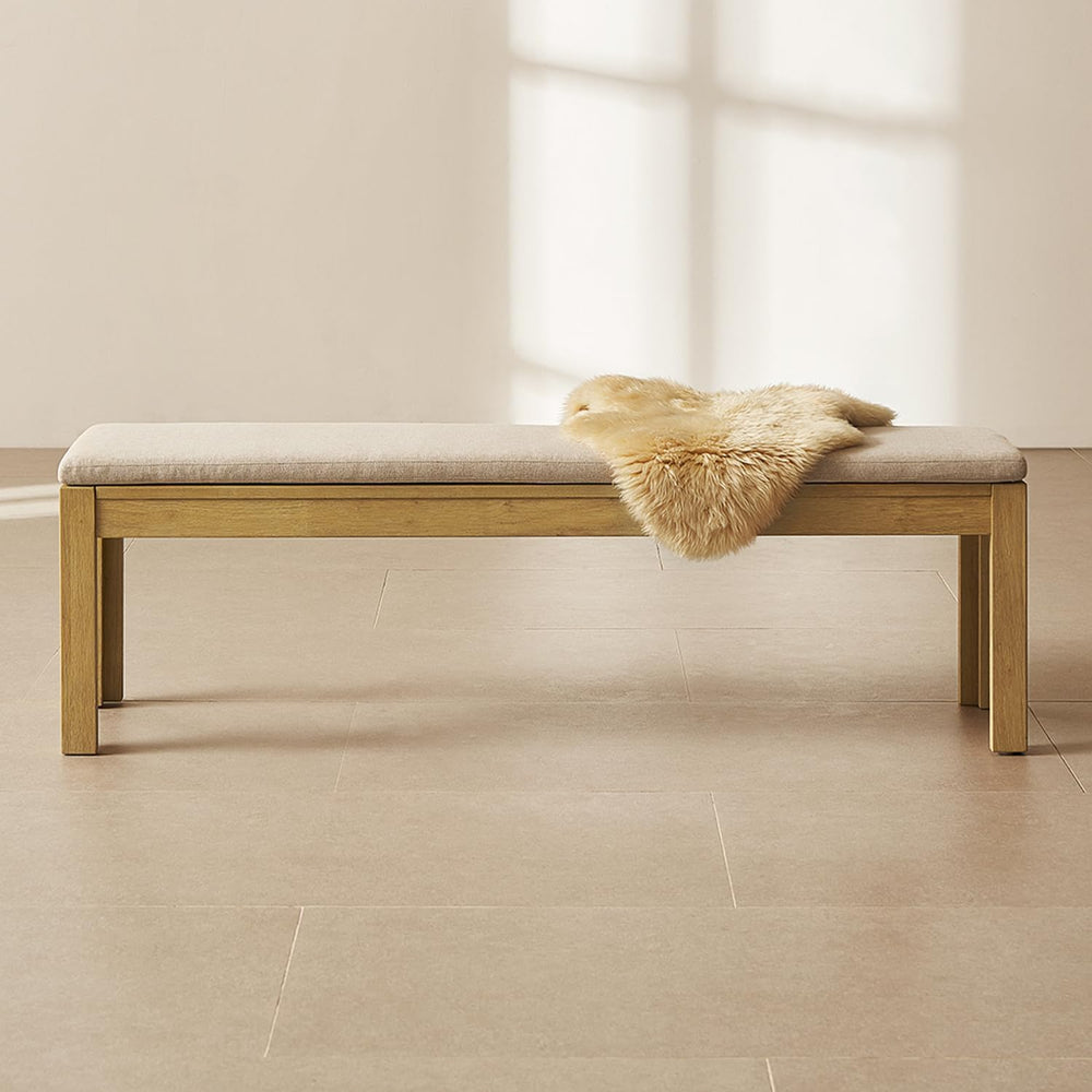 mopio Logan Upholstered Beige Dining Bench, Modern Farmhouse Solid Wood with ...