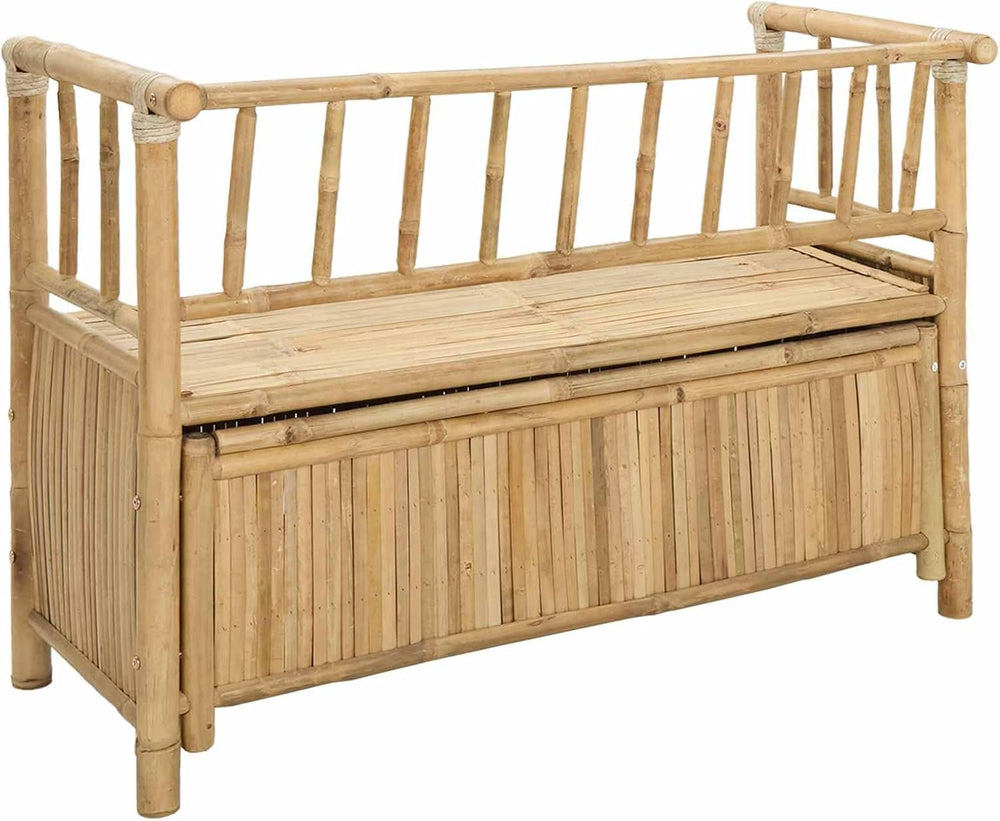 Bamboo Garden Storage Bench, Outdoor Patio Seating with Hidden Storage Compar...