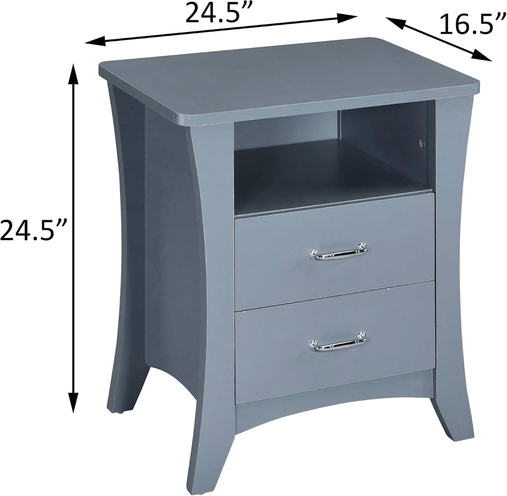 Grey Nightstand with 2 Drawers and Open Shelving,for Small Spaces