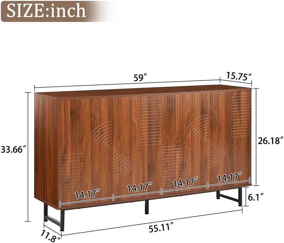 Saiveina Mid-Century Modern Walnut Sideboard Buffet Cabinet, 59 * 16 * 33 Inc...