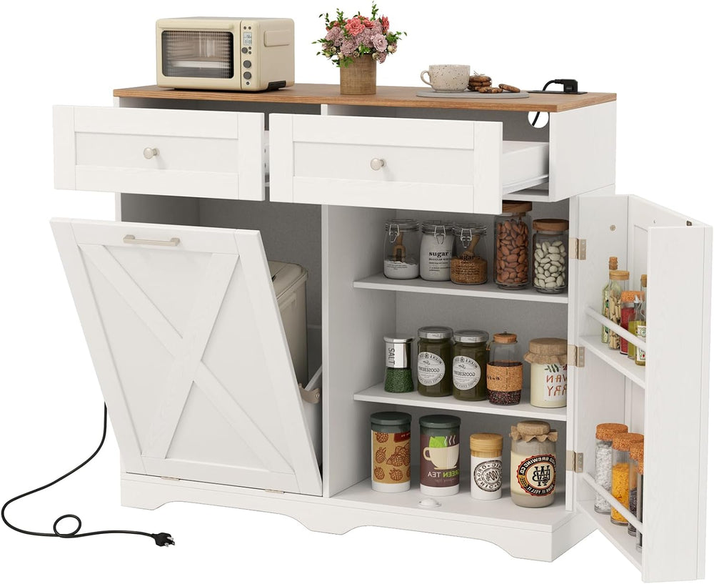 Giantex Tilt Out Trash Can Cabinet 10 Gallon, Kitchen Island with Power Outle...