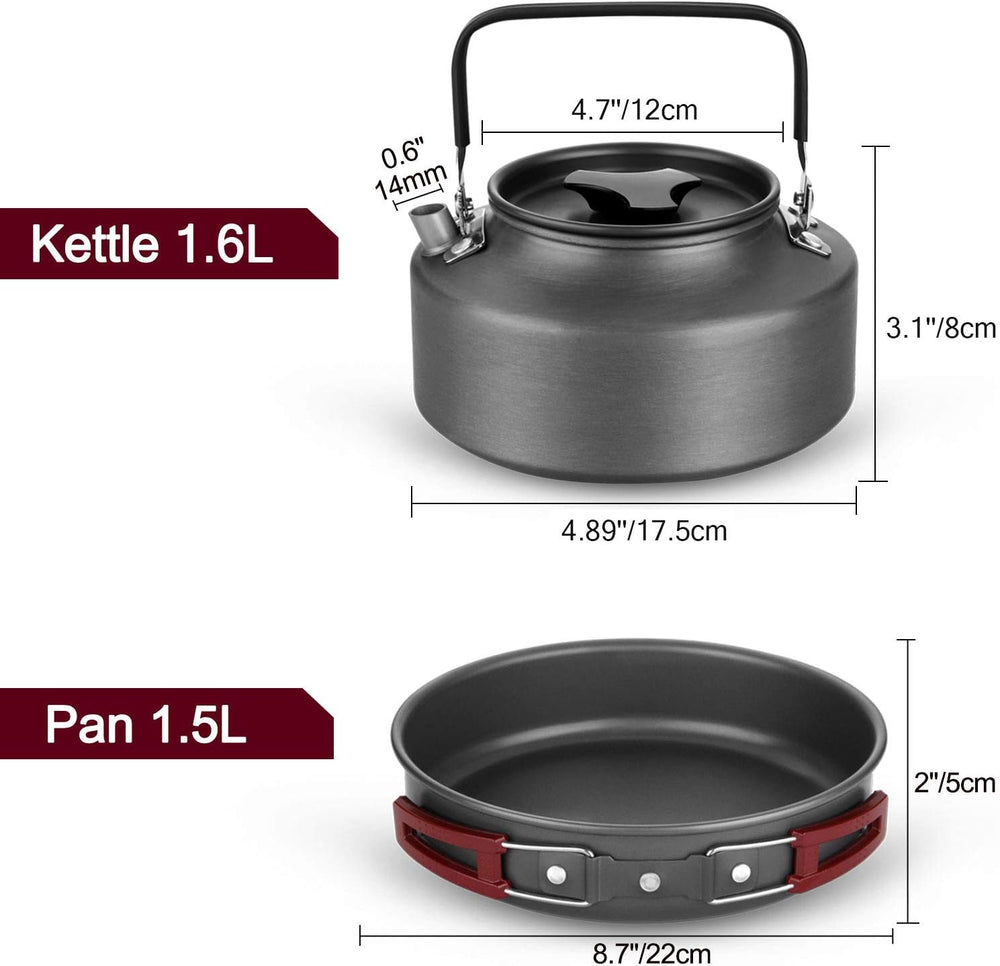 Odoland 22pcs Camping Cookware Mess Kit, Large Size Hanging Pot Pan Kettle wi...