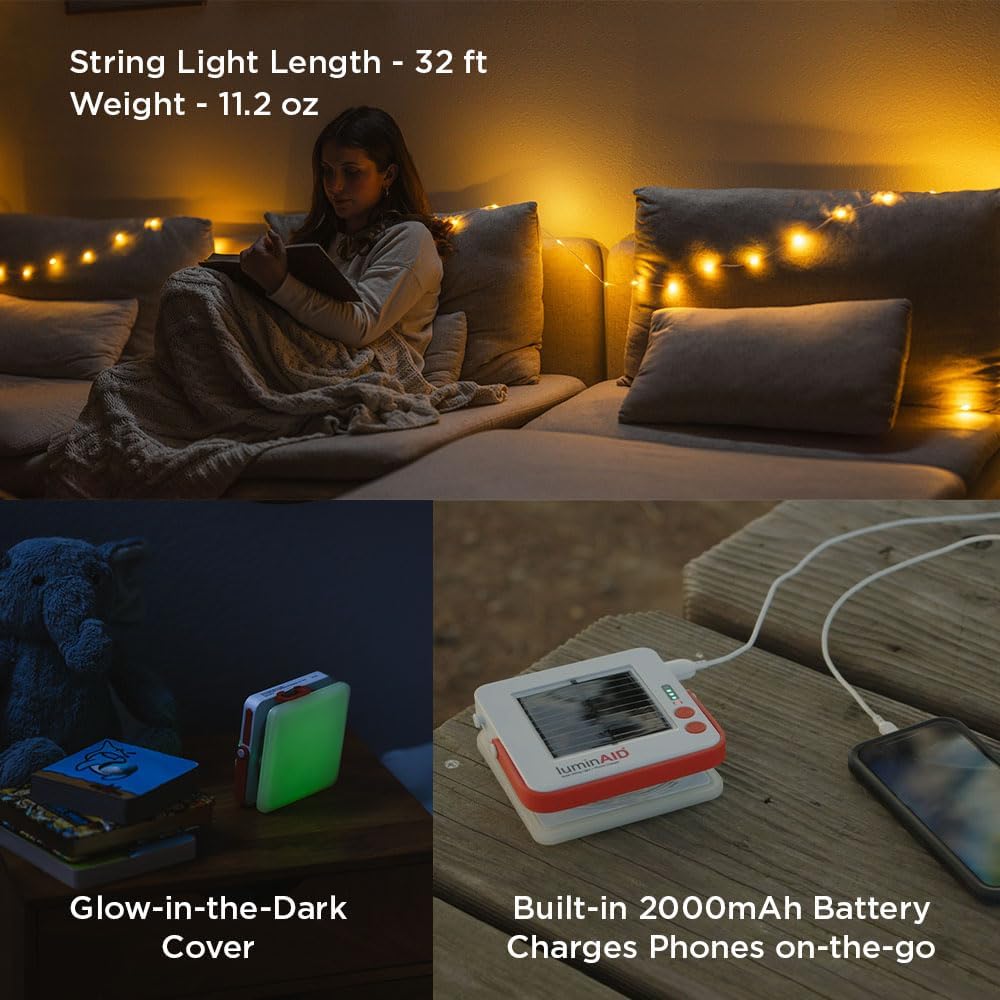 LuminAID Solar String LED Lights with Phone Charger, 32 ft