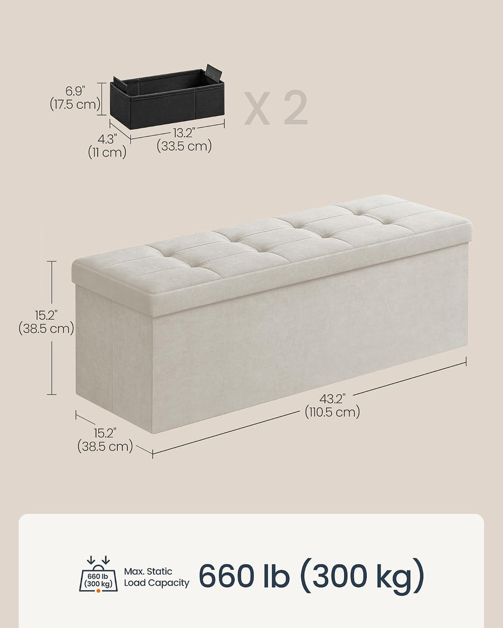 SONGMICS HOME Ottoman with Storage, Removable Lid, Folding Storage Chest, Eas...