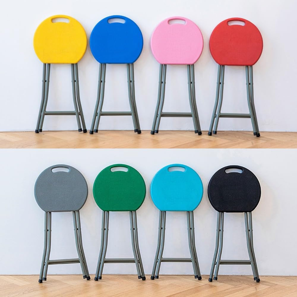 18 Inch Portable Folding Stool with Handle,Round Plastic Fold Stool Chair wit...
