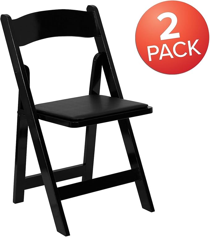 Flash Furniture 2 Pack HERCULES Series Black Wood Folding Chair with Vinyl Pa...