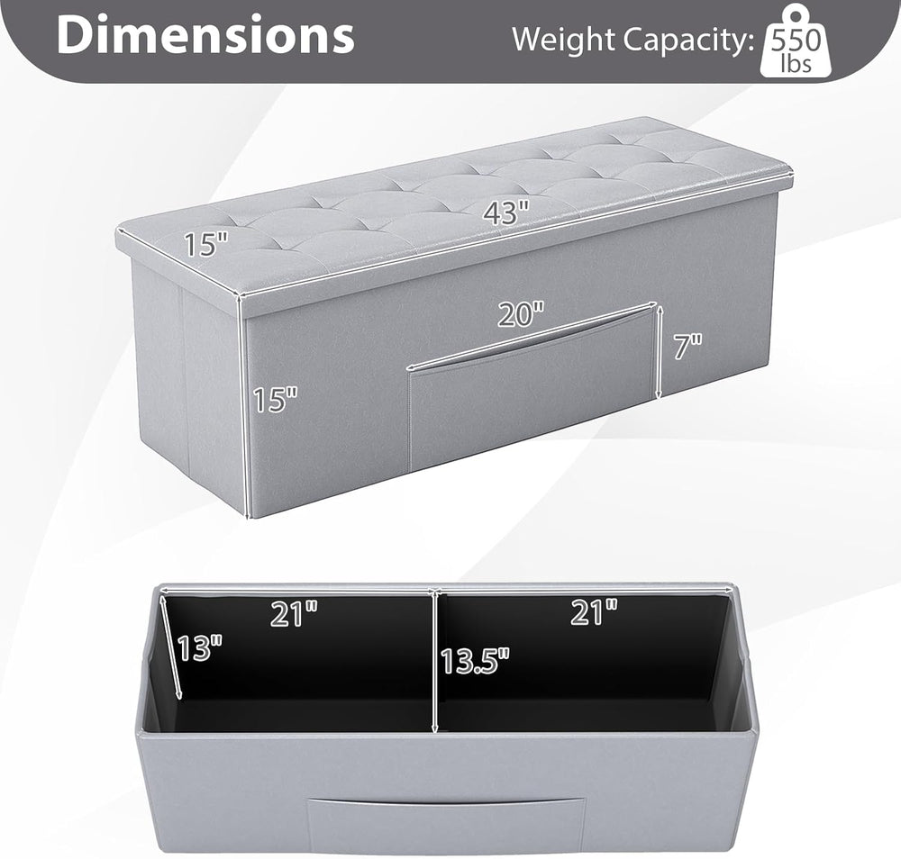 Giantex 43 Inches Folding Storage Ottoman Bench, Upholstered PU Leather Stora...