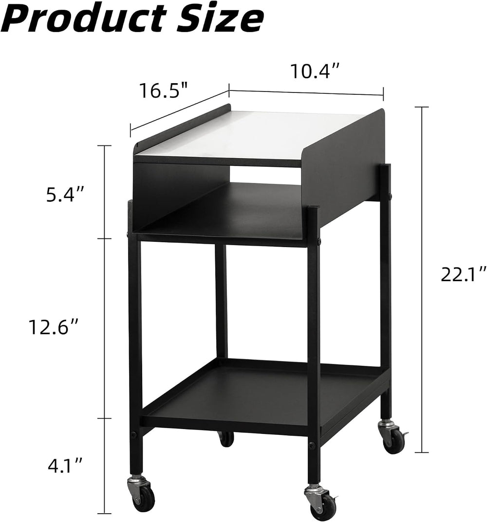 Bedside Table with Wheels Rolling Nightstand 3-Tier Sofa Side Table Modern En...