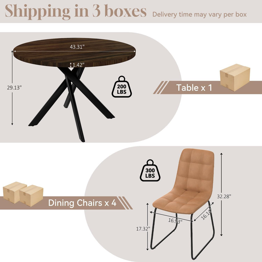 44" Round Dining Table Set for 4, Modern X-Shaped Metal Leg Table | Cush...
