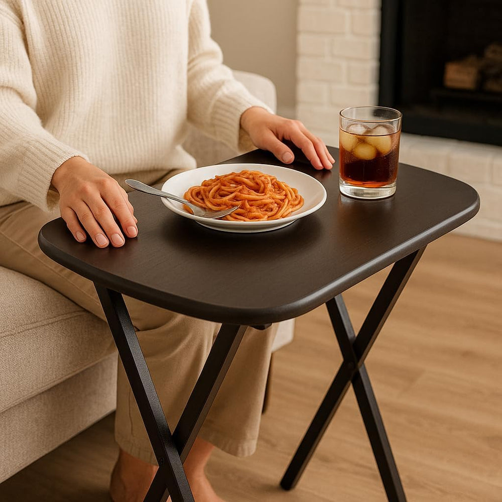 Ergode Wood Cade 2-Piece Snack Table Set - Stylish Folding Tables, Durable X-...