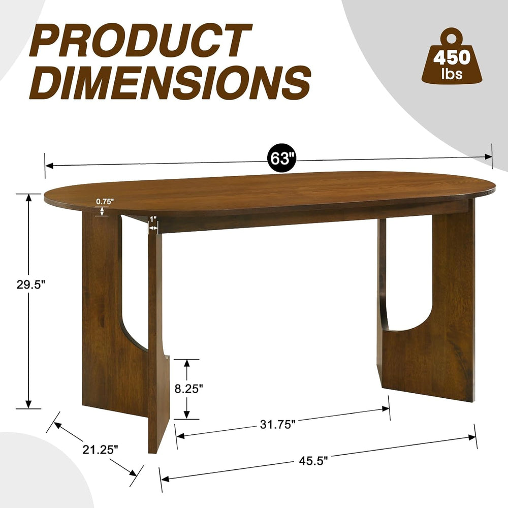 VESCASA 63" L Walnut Wood Oval Dining Table for 6, Solid Wood Kitchen Ta...