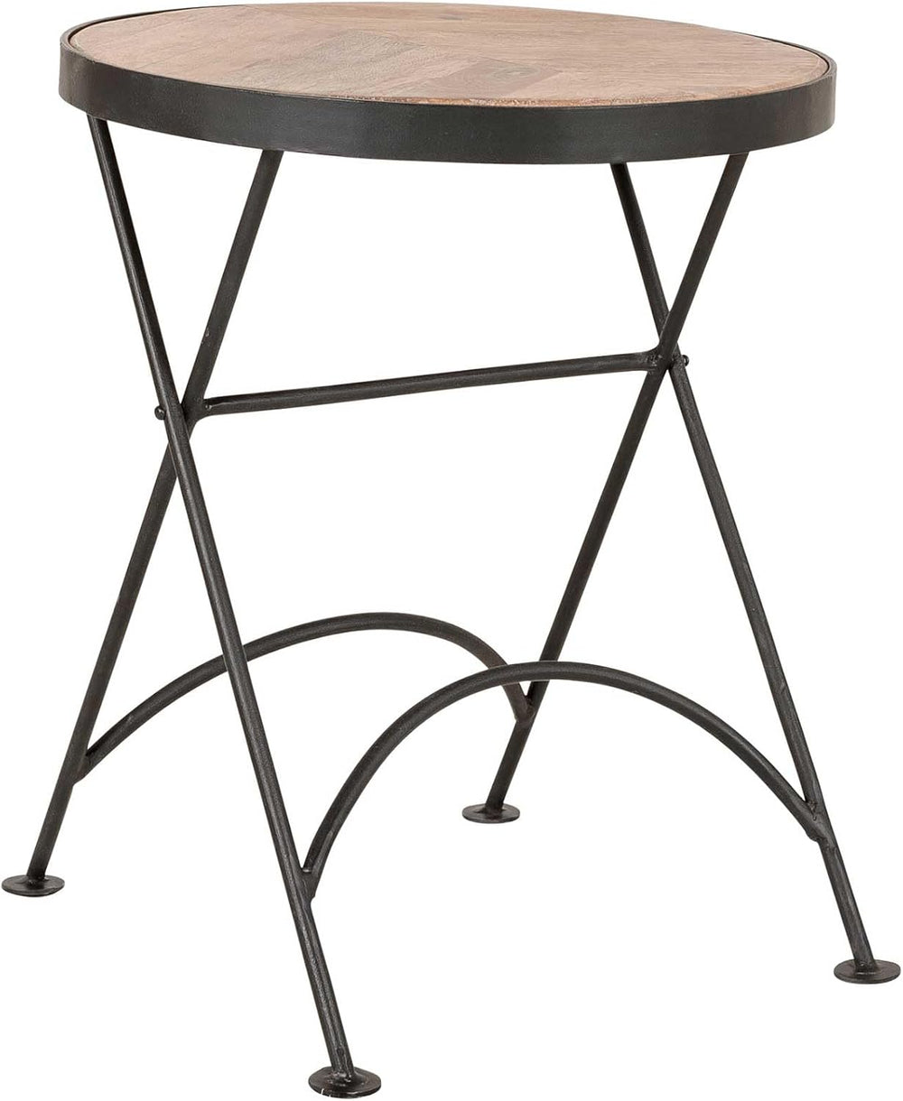 East at Main Nadine Round Folding Side Table, Sand Mango Wood & Black Iro...