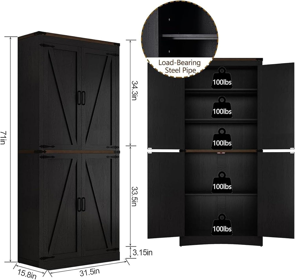 Hlivelood 71" Tall Kitchen Pantry,Farmhouse Storage Cabinet with Adjusta...