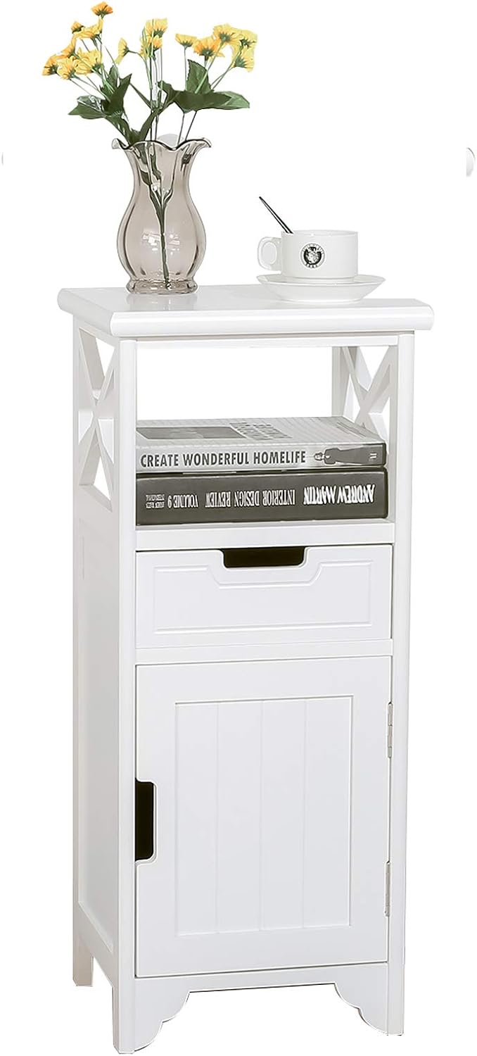 30" High Fully Assembled Nightstand with Drawer and Doors,Solid Wood,Whi...