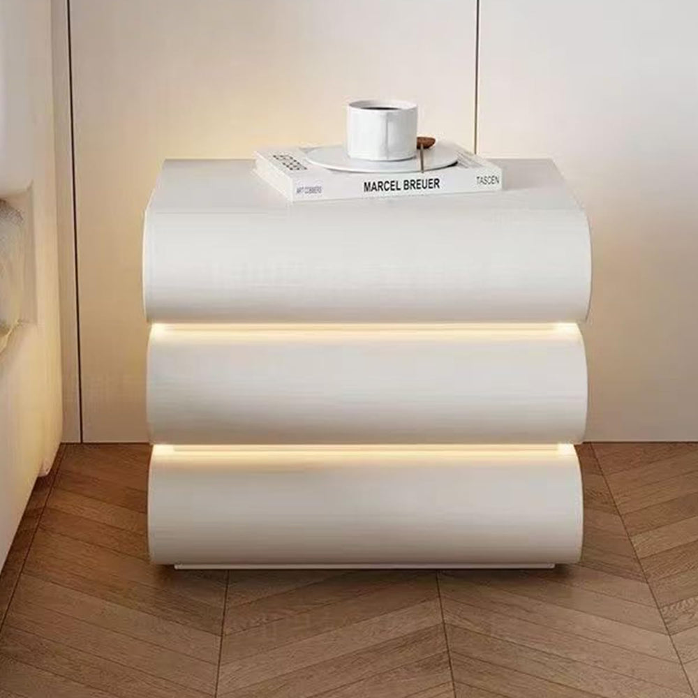 White Night Stand with LED Light, Leather Nightstand, Modern Bedside Table | ...