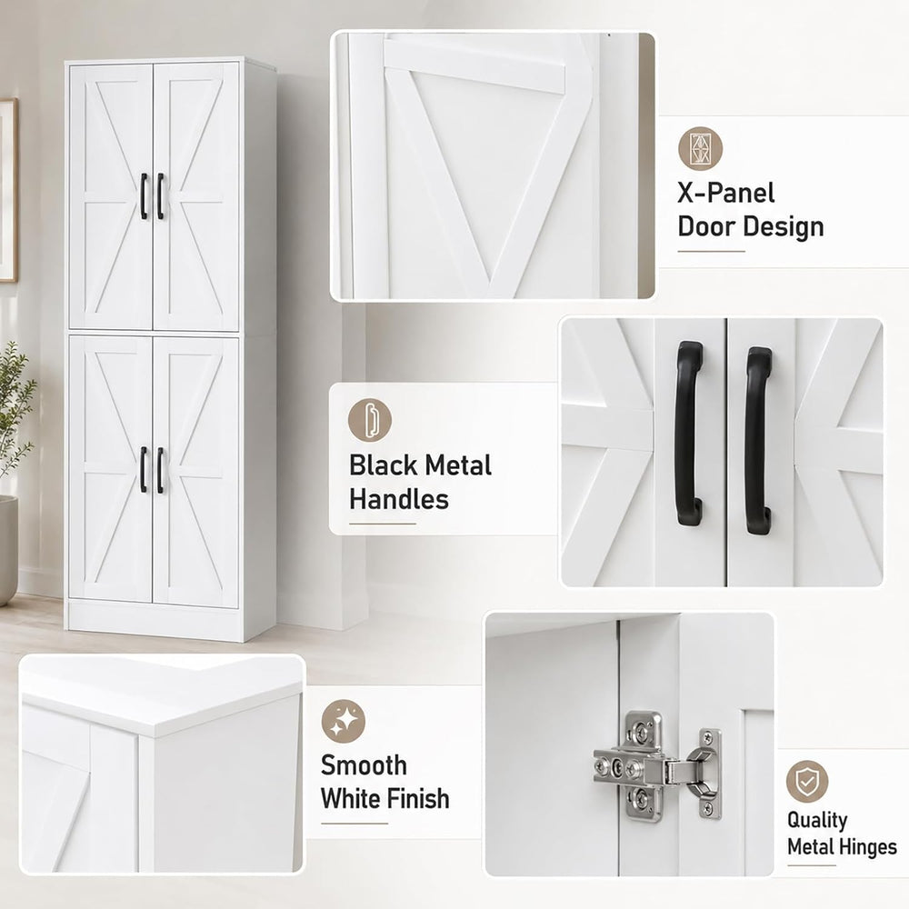 Kitchen Pantry Storage Cabinet, 68" Tall White Food Pantry Cabinet with ...