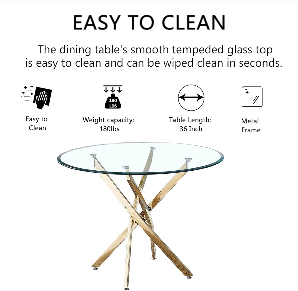 36" Glass Dining Table for 2-4, Modern Dining Room Table with 0.39"...