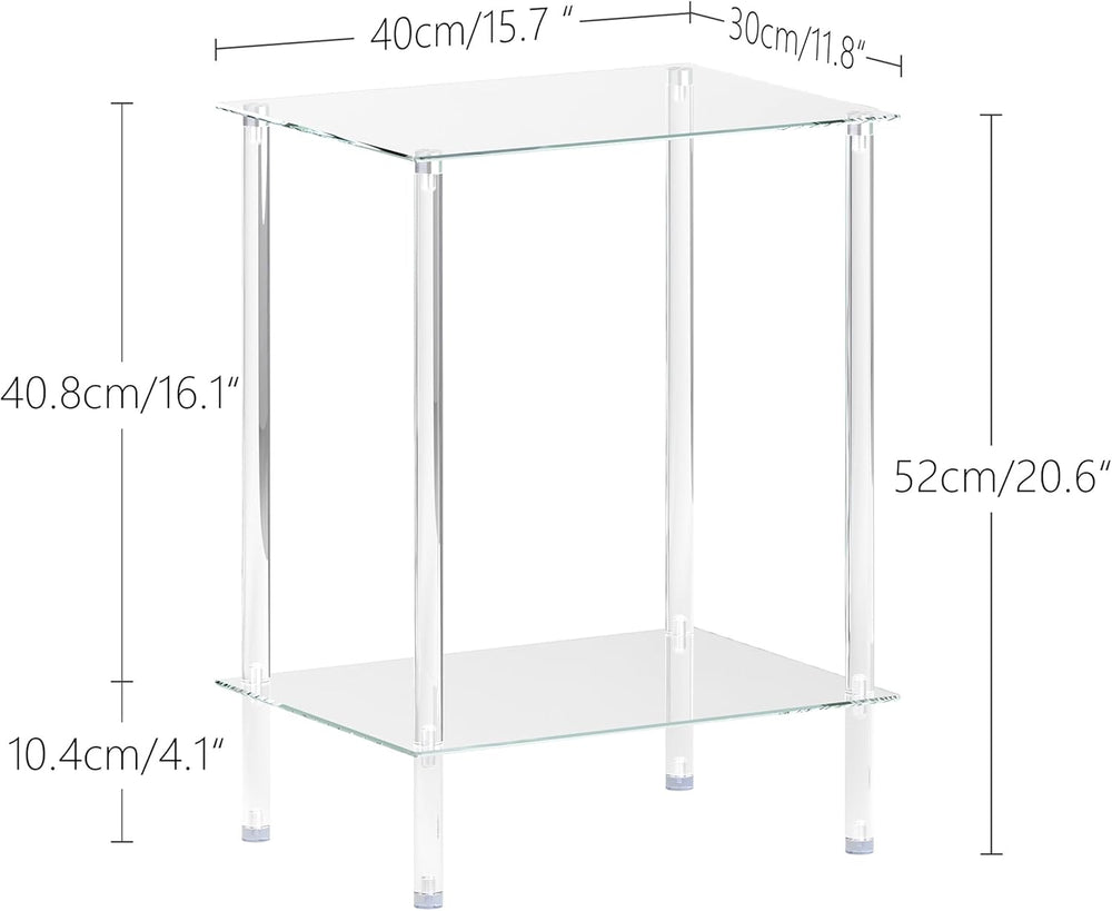 Tempered Glass Side Table, Acrylic End Table, 2-Tier Transparent Nightstand, ...