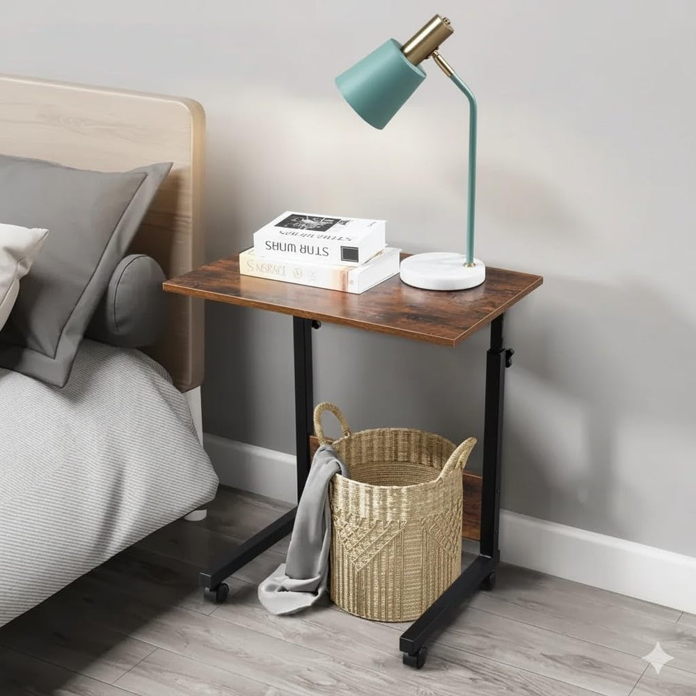 Rolling Height Adjustable C-Shaped Side Table, 15MM P2 Chipboard and Steel La...