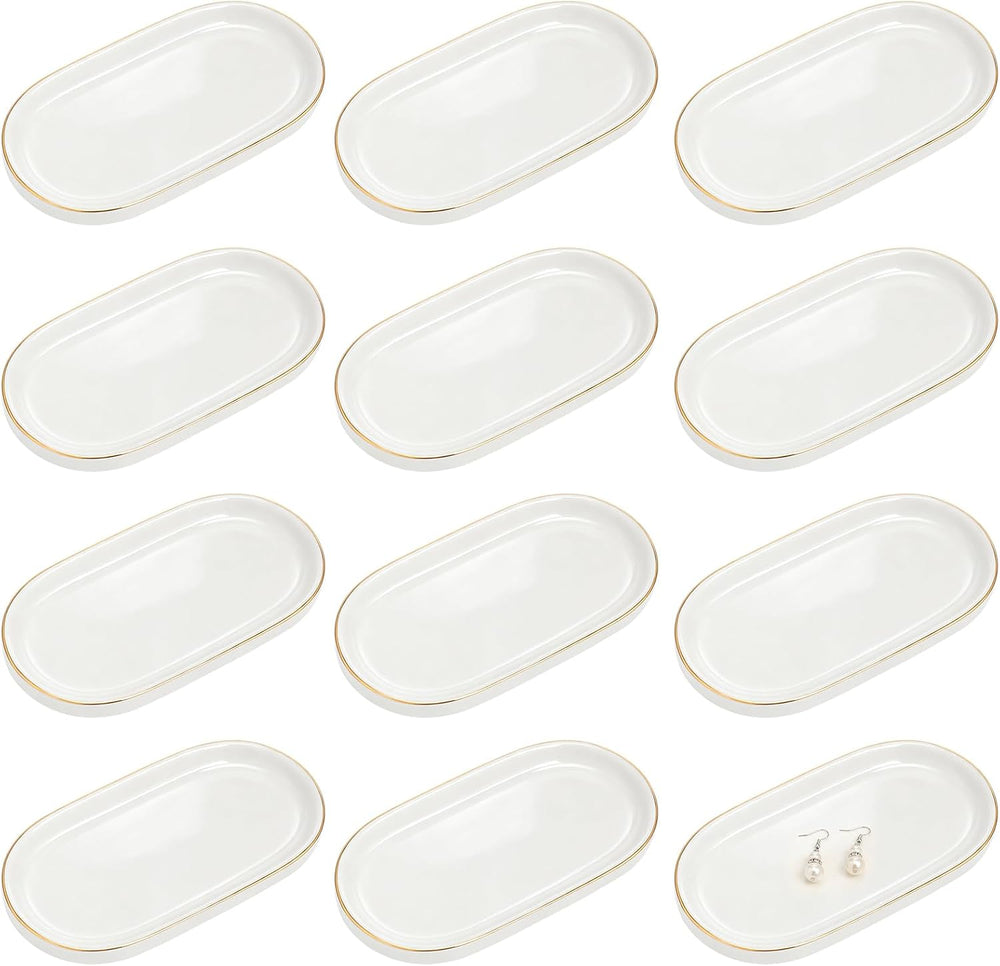 Shappy 12 Pcs Ceramic Jewelry Tray 7 x 4 in Oval Shape | Ring Dish Bulk Decor...