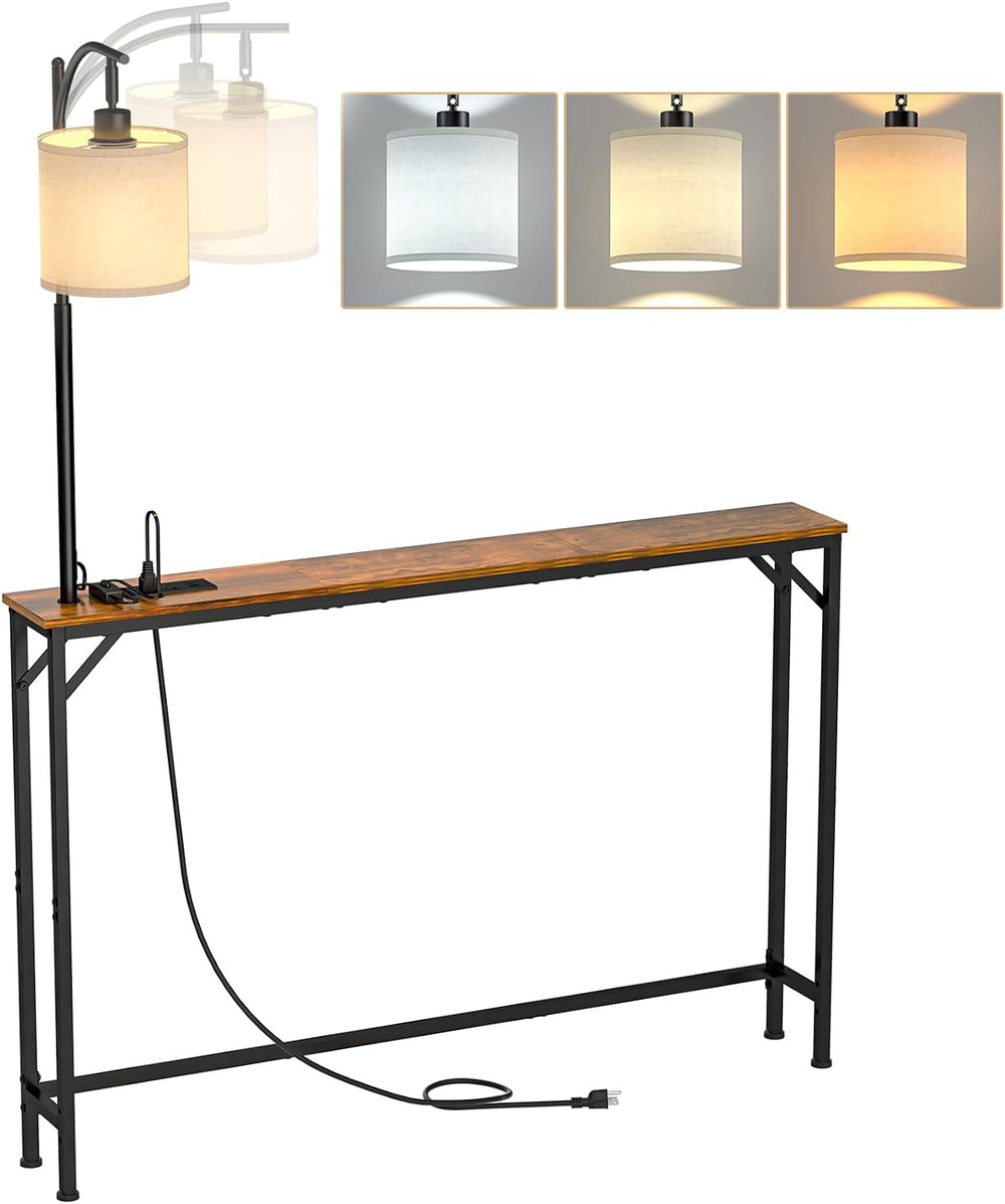 keomaisyto Skinny Sofa Table with Outlet & 3-Color Light, Console Table |...