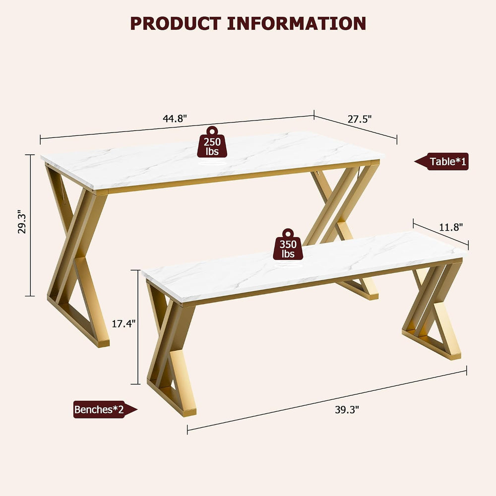 GAOMON Dining Table Bench Set for 4, Kitchen Table Set With 2 Benches, Rectan...